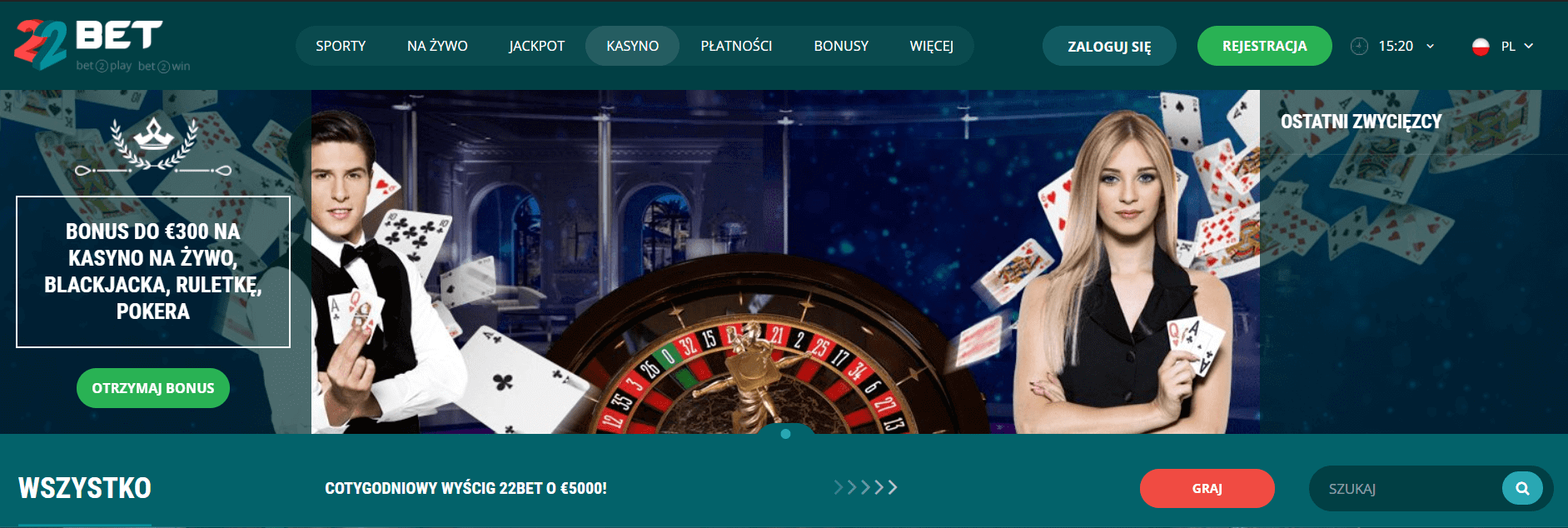 22bet bonusy casino screenshot