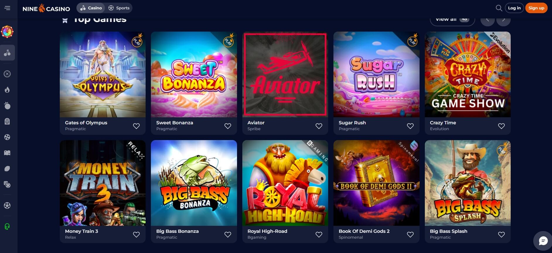 Nine Casino gry kasynowe screenshot