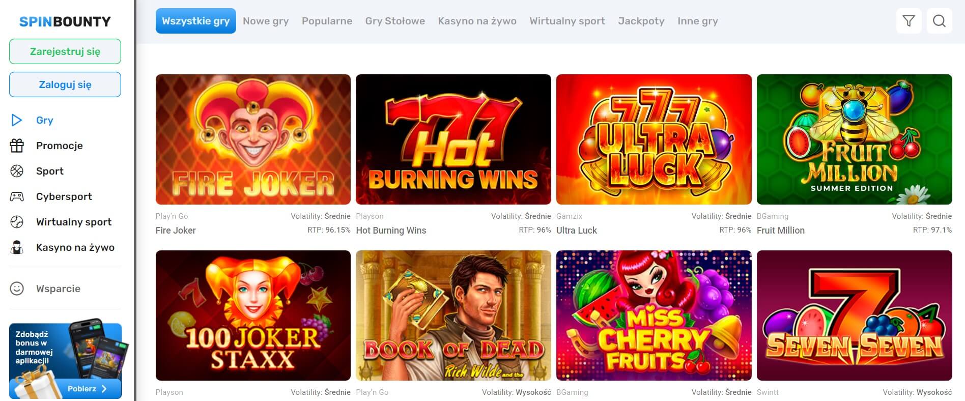 SpinBounty gry hazardowe screenshot