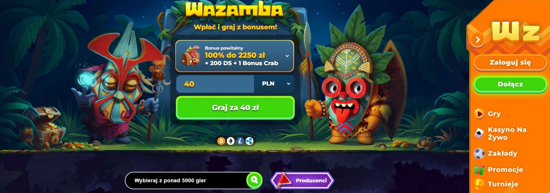 Strona Wazamba Casino screenshot
