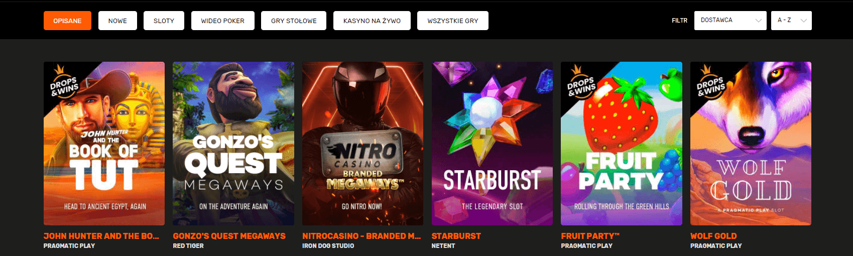nitro casino gry hazardowe sloty screenshot