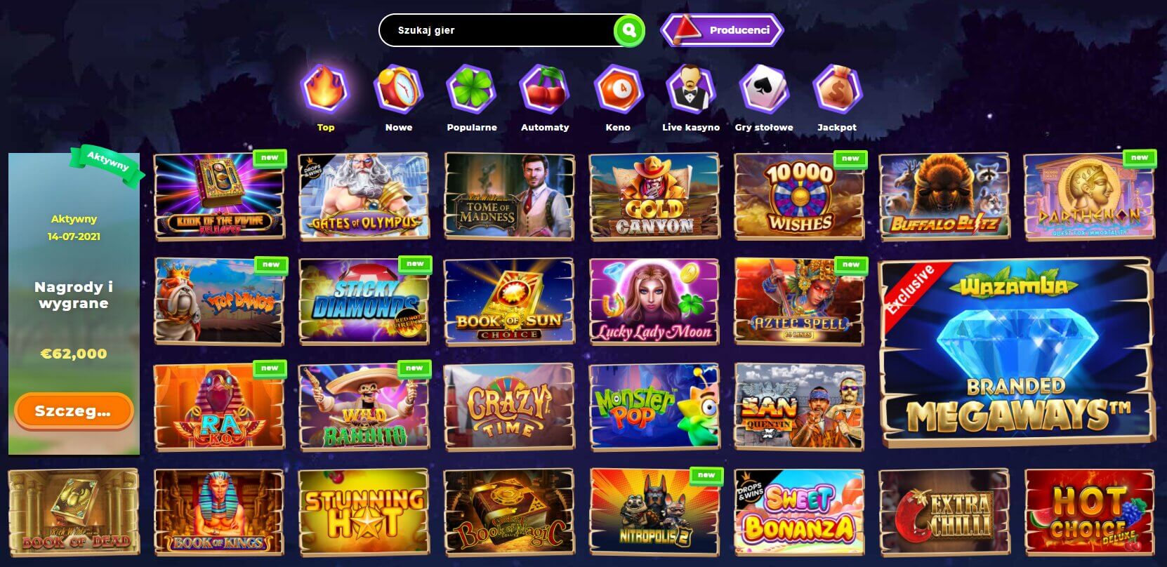 wazamba casino oferta gier hazardowych screenshot